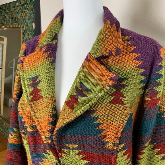 Vintage Coldwater Creek Size L Women's Colorful Aztec Print Southwestern Jacket - Picture 5 of 12